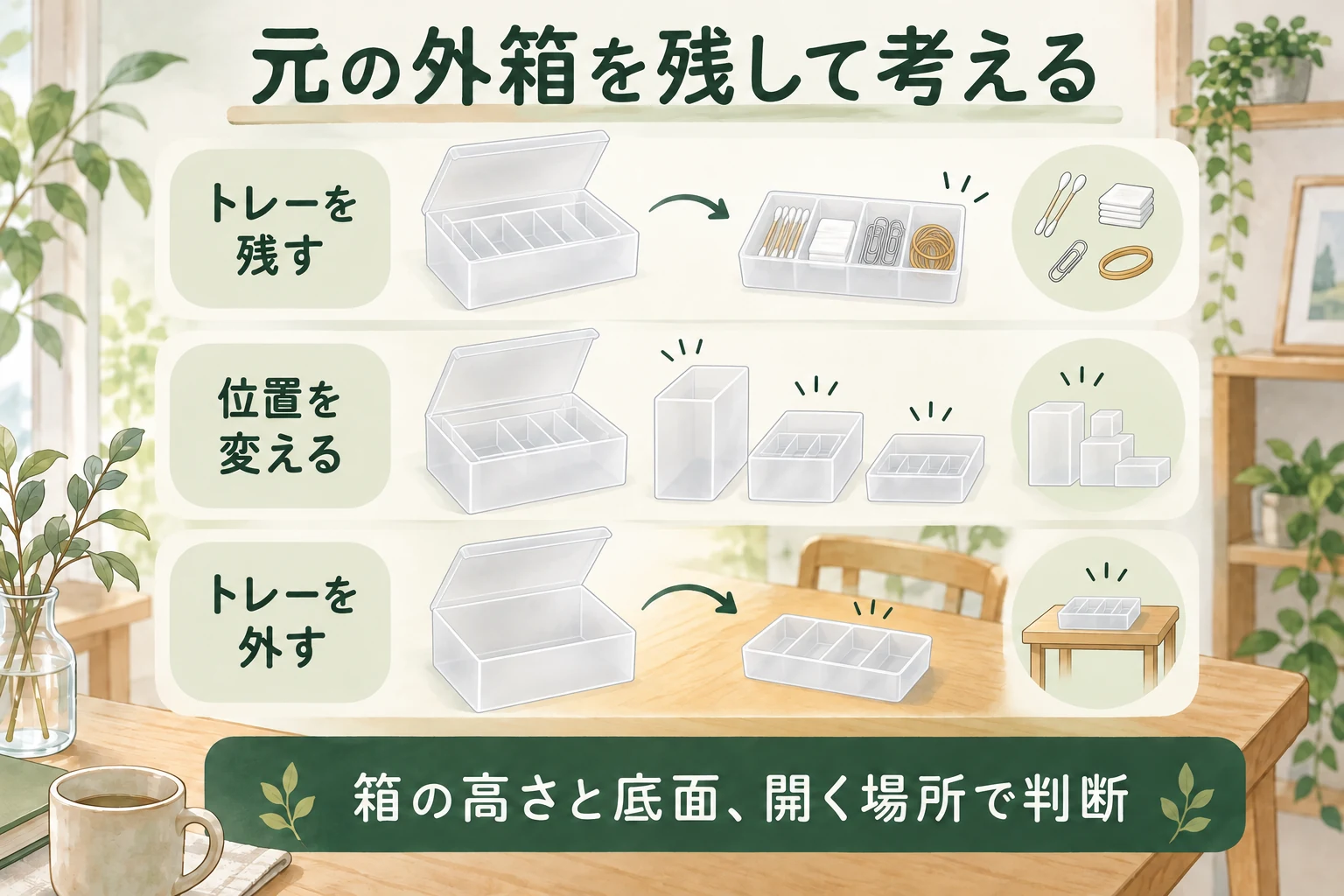 トレーを残す・位置を変える・外す配置の判断図